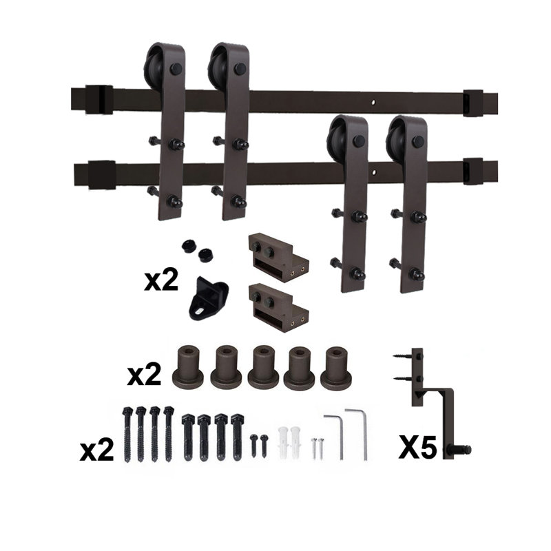 Calhome Paneled Wood and Metal Barn Door with Installation Hardware Kit